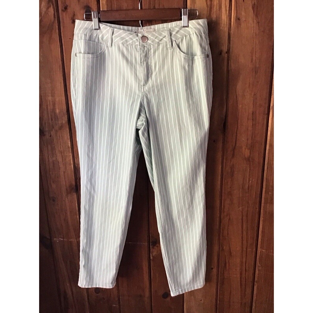 Cato C Est 1946 Denim Green Stripe Pants Sz 12 Stretch 5 Pocket Jeans